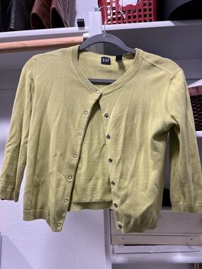 GAP Women's Light Olive Green Button-Up Cotton Blend Cardigan